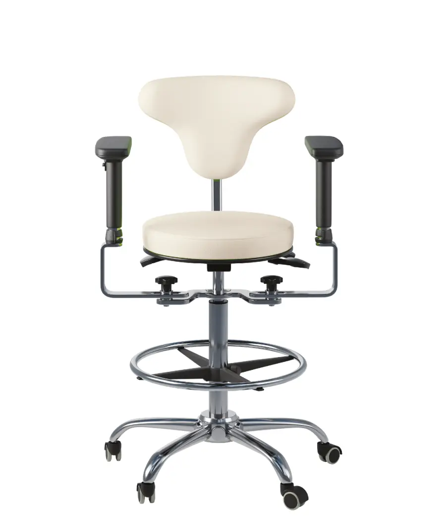 ERGODENS 01 židle lékařská, područky, kříž chrom, opěrný kruh na nohy, ekologická kůže smetanová